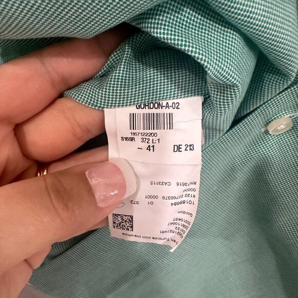 HUGO BOSS Men's Green Checked Regular Fit Dress Shirt - Size US 16, INT‎ 41 - Picture 6 of 8